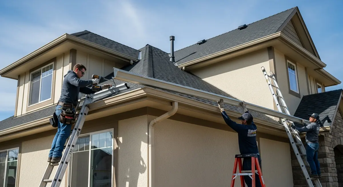 House gutter installation on residential home