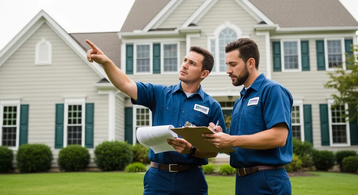 Professional roofing contractors working on a residential roof in Fairfax Virginia